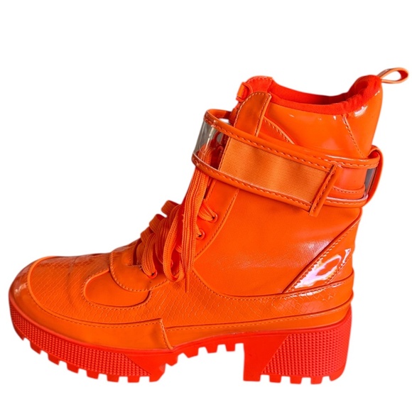 SHEIN Shoes - SHEIN Bright Orange Lug Sole Platform Combat Boots | Size 8 | NWOT